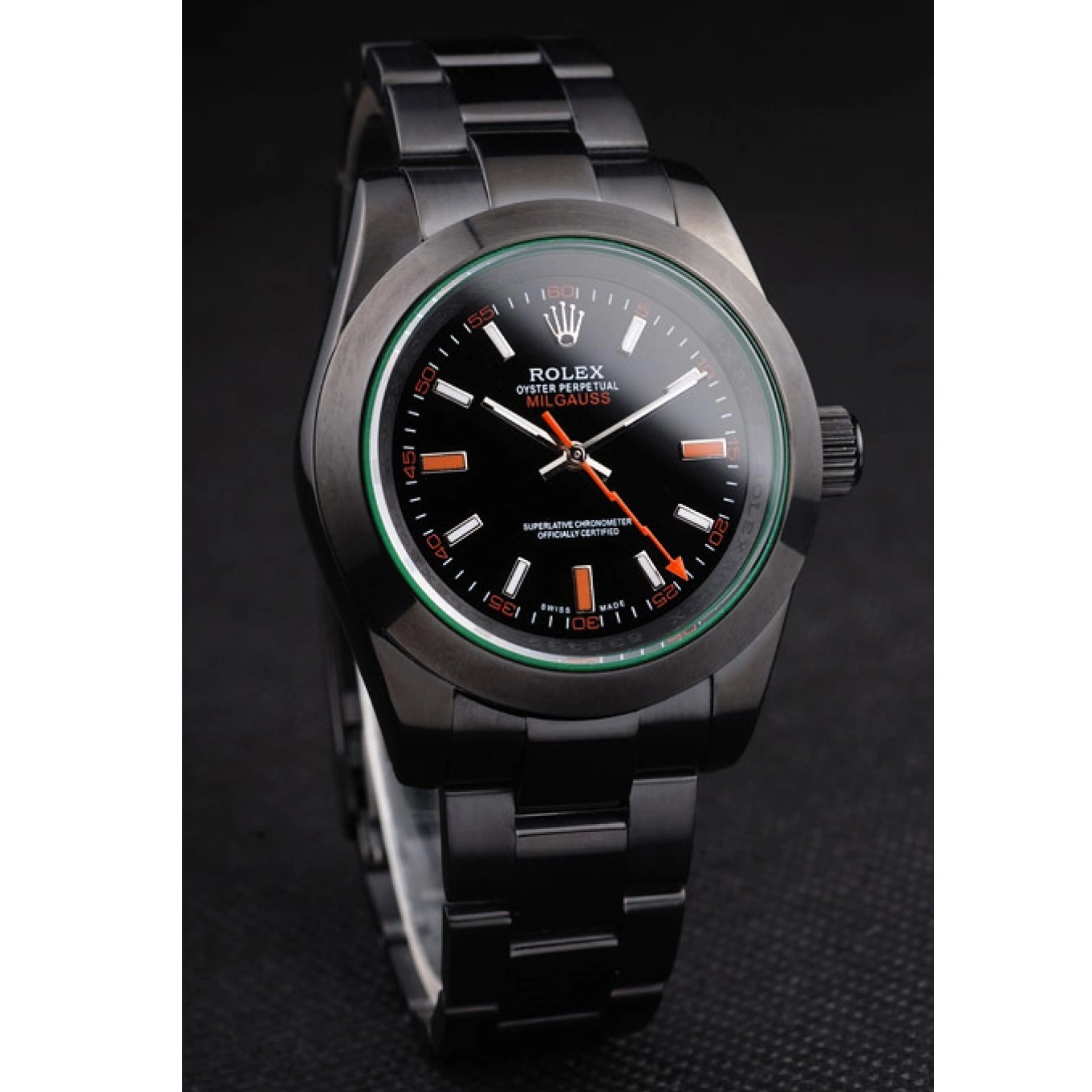 Best AAA Replica Sites Dial Pro-Hunter Saphire Tinted Rolex Milgauss Black Green 0601